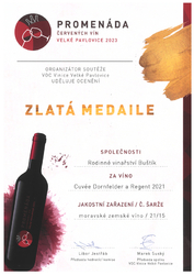 Zlatá medaile na Promenádě červených vín Velké Pavlovice 2023