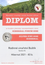 Stříbrná medaile z mezinárodní výstavy PIWI odrůd-Šardice 2022
