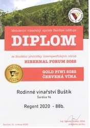 Zlatá medaile na mezinárodní výstavě PIWI odrůd - Šardice 2022