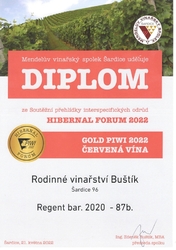 Zlatá medaile z mezinárodní výstavy  PIWI odrůd -Šardice 2022